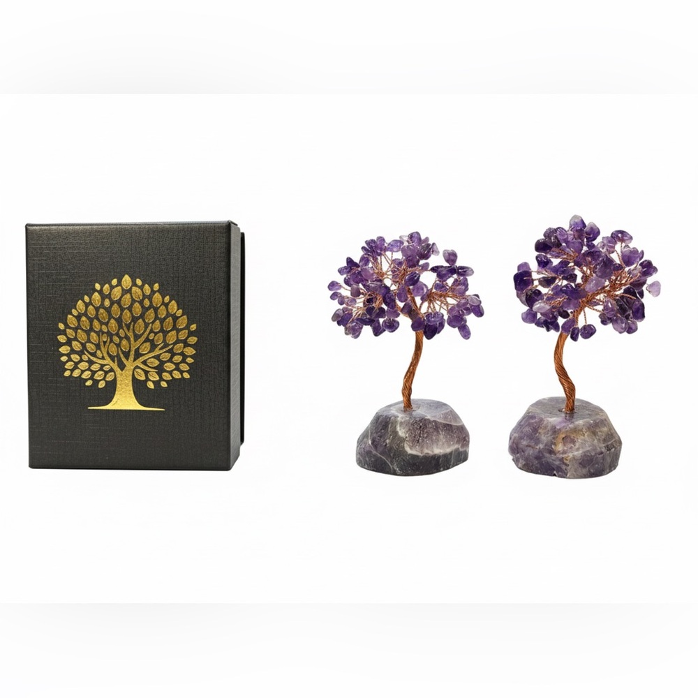 Set of 2 Mini Amethyst Crystal Money Trees with Original Gift Box